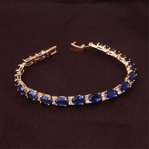 GULICX Gold Plated Tennis Bracelet Sparkling Sapphire Color Blue Cubic Zirconia...