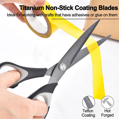 Craft Scissors Set of 3, Sharp All Purpose Scissor, Titanium Teflon Non-Stick Stainless Steel Blade, Rubber Soft Grip Handle,Great for Office Home...