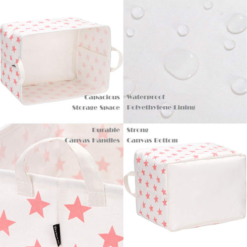 Sea Team Collapsible Canvas Fabric Storage Basket with Handles, Rectangle Waterproof Storage Bin, Box, Cube, Foldable Shelf Basket, Closet Organiz...