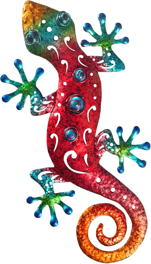 Tuokiuhn Metal Outdoor Red Gecko Wall Decor Lizard Garden Decoration Outdoor Fence Yard Wall Art Country Farmhouse Decor 13.5 * 7.5Inch...