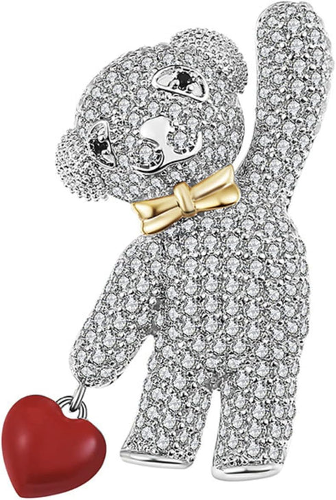 Bear Brooch for Women Rhinestones Brooch Sweater Pin Cute Animal Silver Brooch for Grils...