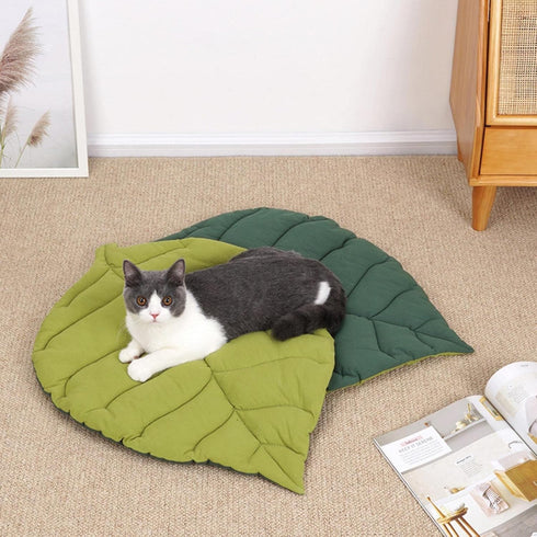 MOJUN Leaf Shaped Pet Mat for Dog Cat, Double Sided Design Cat Puppy Bed Cushion, Super Soft Cotton Portable Camping Sleeping Mat for Cats and Sma...