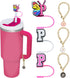 (3+3) 3PCS Straw Cover Cap 30&40 Oz Tumbler, Stanley Straw Topper Letter Straw Cover with 3PCS Letter Charm Chains Stanley Cup Accessories (Letter...
