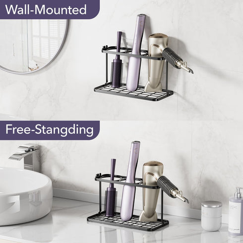Hair Dryer Holder Wall Oragnizer: 3 in 1 Hair Tool Oragnizer - Adhesive Blow Dryer Storage - Adjustable Height Bathroom Organizer Basket for Hair ...