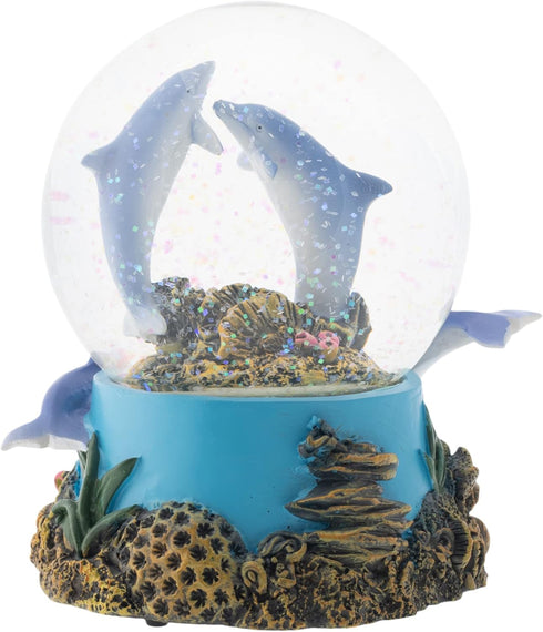 Elanze Designs Coral Reef Dolphin Pod 100MM Sturdy Wind Up Musical Glitter Water Snow Globe Tabletop Dresser Nightstand Figurine Decoration Plays ...