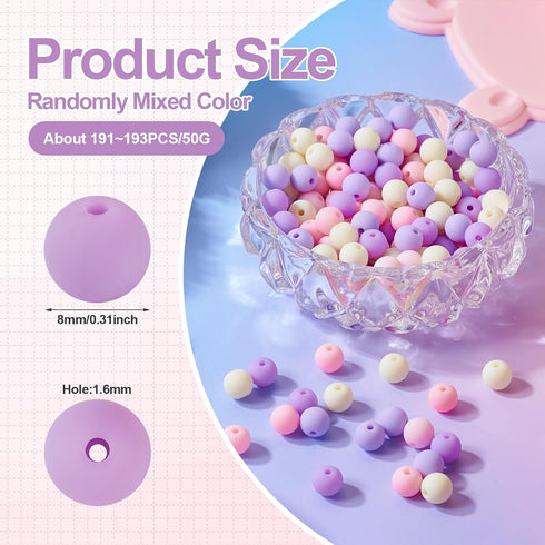 190Pcs 8mm Frosted Acrylic Round Beads Lilac Small Lanyard Beads Cute Kandi Beads Pastel Pony Beads for Crafts DIY Friendship Bracelet Jewelry Mak...