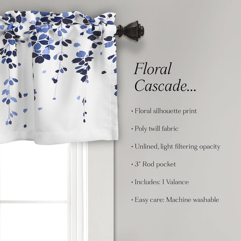 Lush Decor Weeping Flowers Navy and Blue Valance Curtain for Windows, 18" x 52", Navy & Blue...