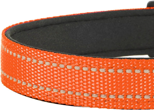 Reflective Dog Collar, Adjustable Soft Neoprene Padded Nylon Pet Collars with Buckle for Extra Large Dogs, Orange,XL...