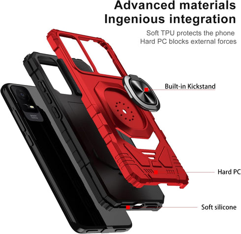 for TCL ION X Case,TCL ION V Phone Case with Tempered Glass Screen Protector,Military Grade Heavy Duty Shockproof Protective Cover,with Ring Kicks...