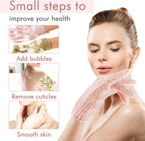 3 Pair Shower Gloves Exfoliating for Women, Double Sided Shower Gloves Mitt Body Scrubber Glovenylon Deep Exfoliating Glove with Hanging Loop, Bat...
