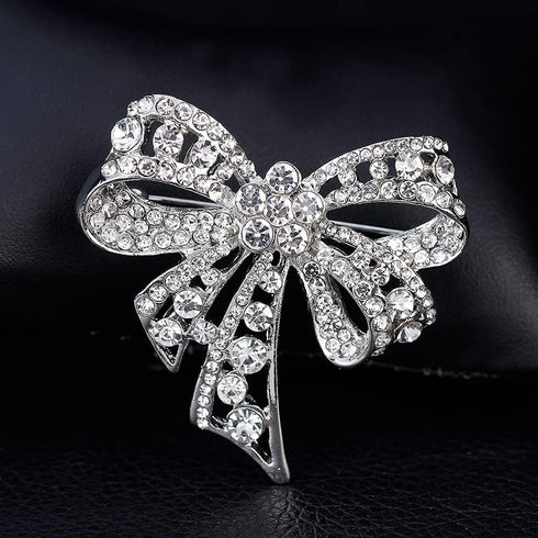1 Piece Brooch Pin Bow Brooch Rhinestone Bow Brooches Bowknot Brooch Pin Vintage Fashion Jewelry Accessories, Silver...