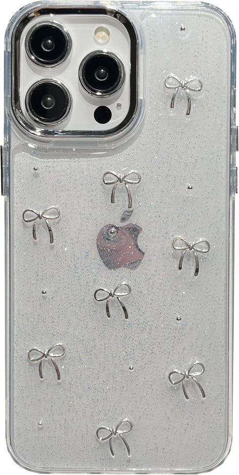 Bling Glitter 3D Bow Stars Clear Phone Case Compatible with iPhone Case (Bow,iPhone 13 Pro)...