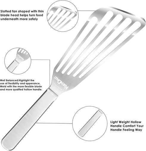 KSENDALO Thin Fish Spatula Stainless Steel -Flexible Slotted Egg Flipper with Angled Blade & Comfortable Hollow Grip, Metal Turner for Fish Egg Om...