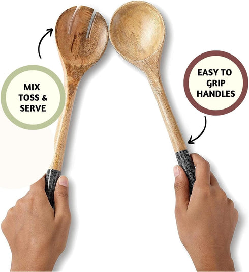 Folkulture Salad Servers or Salad Tongs, Wooden Utensils for Serving Salad, 12-inch Spoon and Fork Set, Mango Wood, Black Servers...