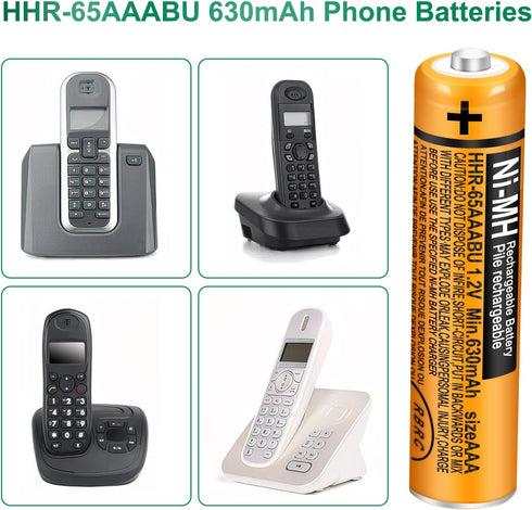 4 Pack HHR-65AAABU NI-MH Rechargeable Battery for Panasonic 1.2V 630mAh AAA Battery for Cordless Phones...