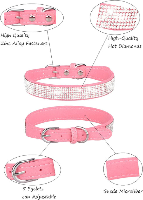 Dog Collar for Small Dogs, Adjustable Leather Suede Bling Dog Collars?Pink Dog Collar Cat Collar, Rhinestone Dog Collar(S, Pink)...