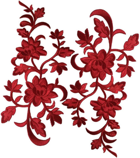 2pcs Flowers Iron On Patches Garment Applique Embroidery DIY Accessory Cheongsam Skirt Clothes (Red A, Size A)...