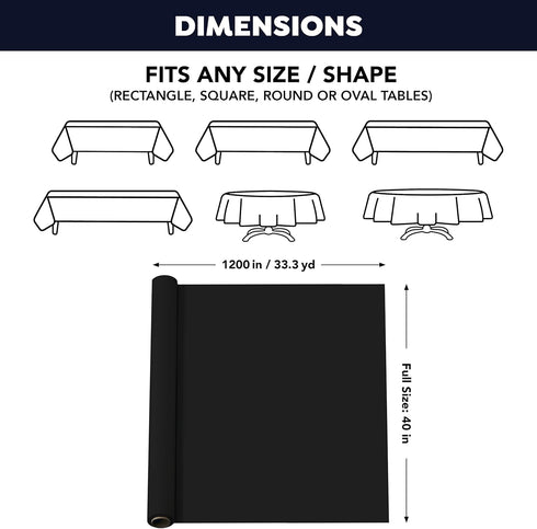 Party Essentials Plastic Banquet Table Roll Available in 27 Colors, 40" x 100', Black...
