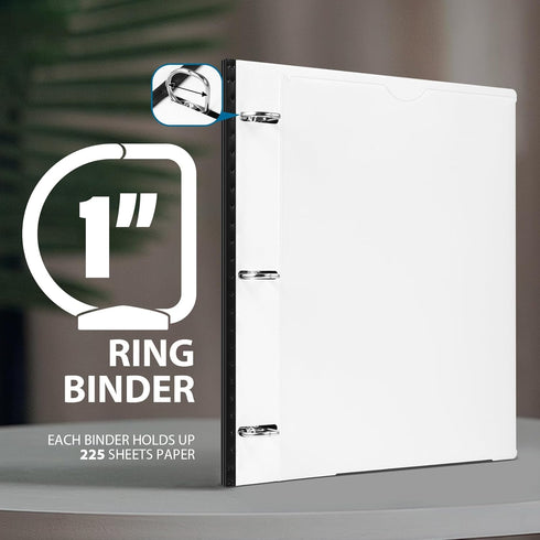 WOT I Telescoping 3 Ring Binder 1 Inch 1PC - White, Flexible Binder with Expandable Spine+Customized Front Cover+Clear Catalog Pocket, Holds 225 S...