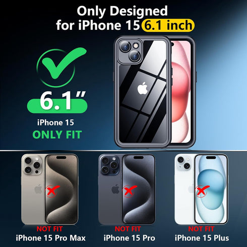 SPIDERCASE for iPhone 15 Case Waterproof,Built-in Screen & Camera Lens Protector, IP68 Underwater, 14FT Military Shockproof, Full Body Protection ...