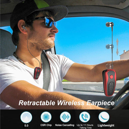 Retractable Wireless Headset Wireless Headphones Business Office Driver Earbud with Clip Retractable Noise Canceling Earbud...