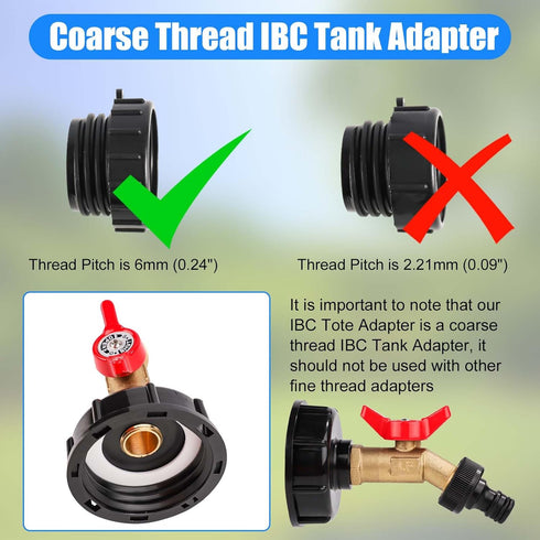 IBC Tote Adapter, 2" Coarse Threads IBC Tote Water Tank Adapter for 275-330 Gallon IBC Tote Fittings Parts Solid Brass Hose Faucet Valves and Gard...