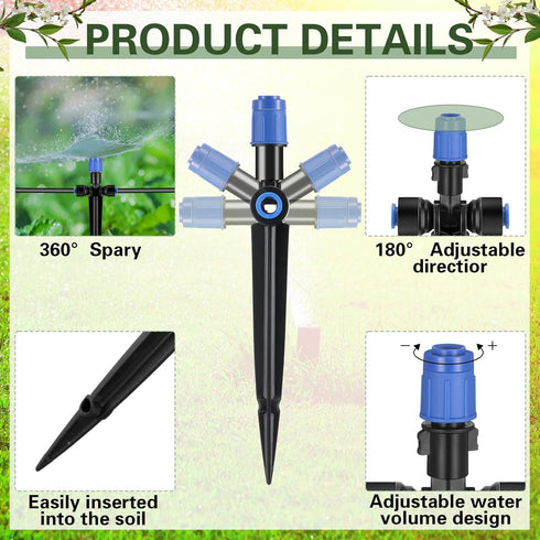20 Pcs Drip Irrigation Emitters for 1/4 Inch Tubing Adjustable 360 Degree Water Flow Drippers with Stakes for Garden Greenhouse Lawn Watering Syst...