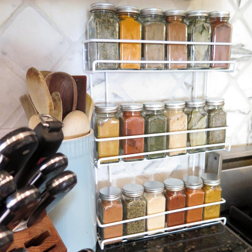 Evelots 3-Tier Spice Rack-Door/Wall Mounted-Sturdy Coated Metal-Up to 18 Bottles...