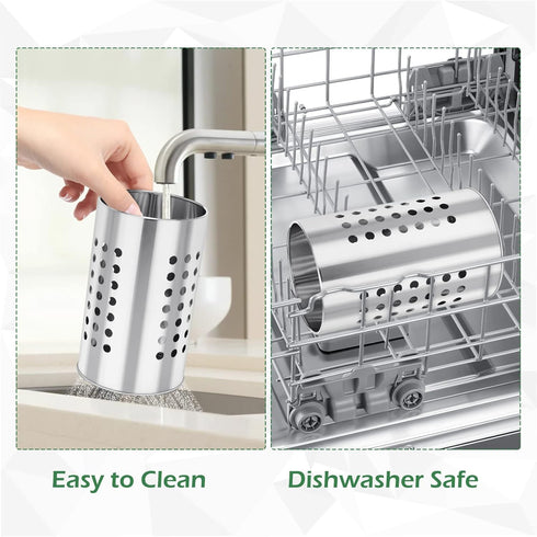 EORTA Stainless Steel Kitchen Utensil Holder Flatware Cylinder Silverware Draining Organizer Drying Rack with Round Drain Holes for Forks, Knives,...