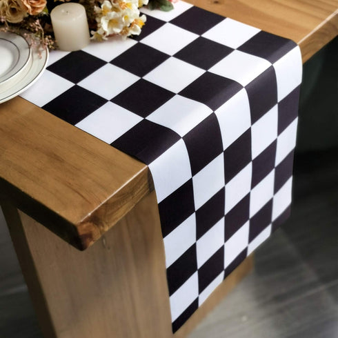Table Runner Black and White Checkerboard Racing Theme for Anniversary Runner Dinner Parties Supplies Birthday Wedding Summer Outdoor Party Decora...