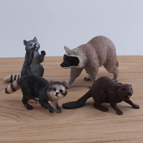 Atralo Service Wildlife Animal Figures Model Playsets 4 PCS Raccoon Beaver Figure Model Toy Desktop Decoration Collection Party Favors Toys for Bo...
