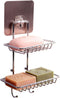 2 Tier Soap Dish with Hooks,Stainless Steel Bar Soap Holder for Shower Wall,Wall Mounted Soap Sponge Holder for Shower Caddy Bathroom Kitchen,Powe...