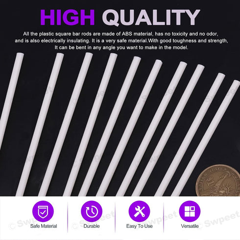 Swpeet 15Pcs Milkly Plastic Rods Assortment Kit, Diameter 4mm Length 250mm Material ABS Round Stick Round Solid Bar DIY Model for DIY Toys Buildin...