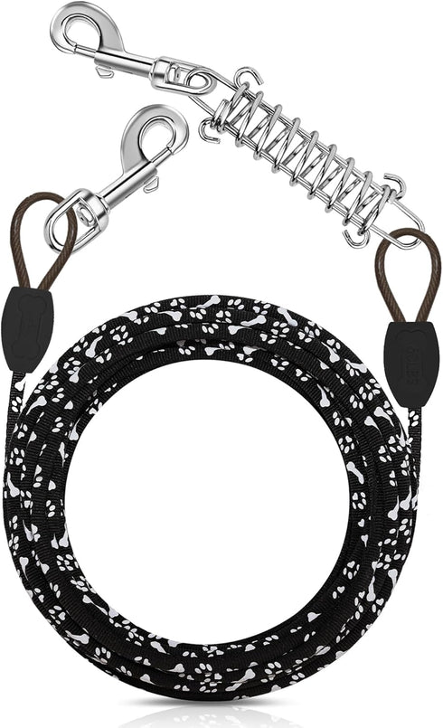 Petbobi 20 ft Dog Tie Out Cable - Reflective Dog Tether for Yard, Camping, Park - Outdoor Leash with Heavy Duty Buffer Spring - Training Tether fo...
