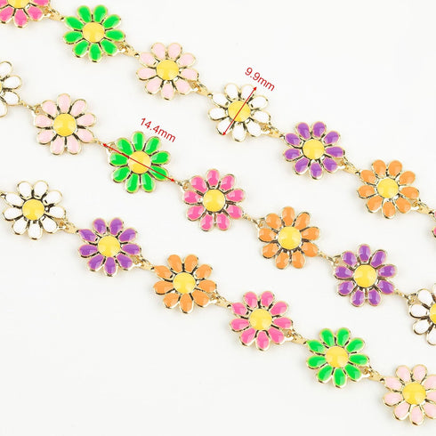 YOUBEIYEE 3M Gold Plated Brass Chain for Jewelry Making Mixed Color Enamel Daisy Flower Chain Necklace Bracelet DIY for Women Jewelry Supplies...