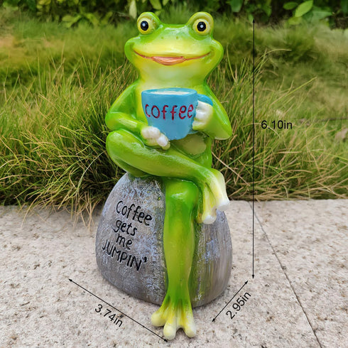 Garden Frog Statue Decoration Adorable Frog Holding Coffee Sculpture for Perfect Yard Ornament Fairy Garden Decor Resin Sculpture Cute Giftfor You...