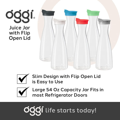 OGGI Clear Carafe w/Flip Open Lid - Ideal Juice Bottle, Clear Pitcher with Lid, Tea Pitcher, Water Carafe, 1.6 Lt(54Oz), Black...