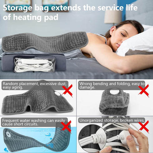 Heated Pad Storage Bag for Size 12" x 24" for Shoulder and Back Pain and Period Cramps Electric Heat Pad Portable with ziploc Oxford Cloth Bags He...