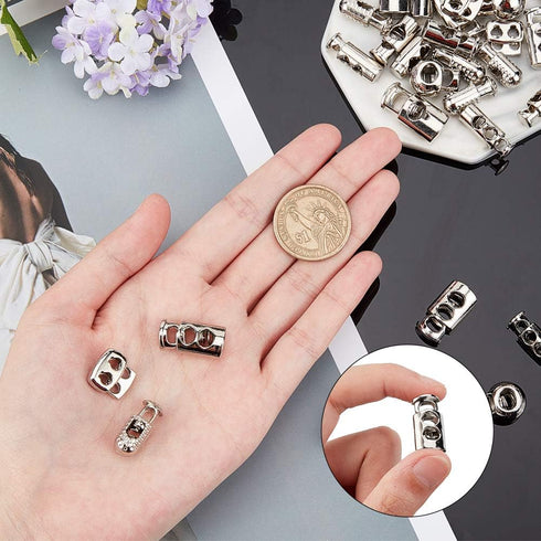PandaHall 64pcs 8 Styls Metal Alloy Spring Fastener Cord Lock Toggle Stopper Toggle Stopper for Drawstrings...