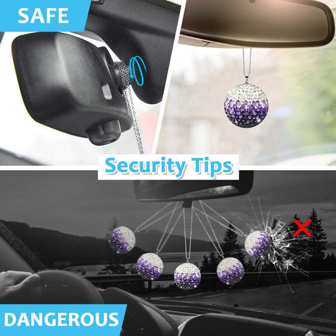Rear View Mirror Bling Crystal Ball Charms Purple Car Accessories for Women...