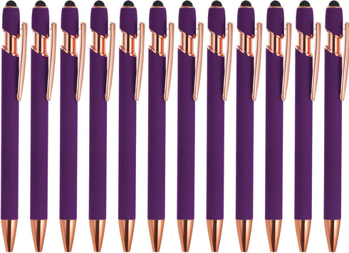 PATIKIL Ballpoint Pen with Stylus Tip, 12 Pack 2 in 1 Metal Pen Black Ink 1.0mm Medium Point Stylus Pen for Touch Screens Style 2, Purple...
