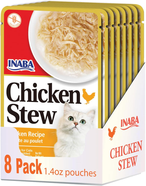INABA Chicken Stew Side Dish/Complement/Dry Cat Food Topper/Treat for Cats with Vitamin E, Eight 1.4 Ounce Pouches...