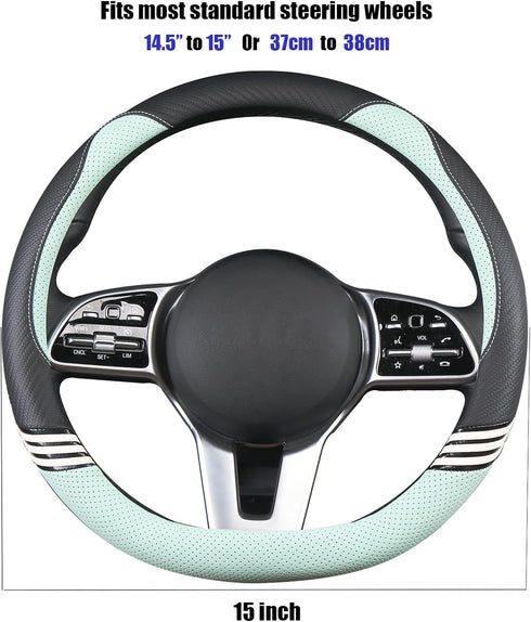Cute Steering Wheel Cover D Shape for Girls Women Universal 15 inch,Black and Green...