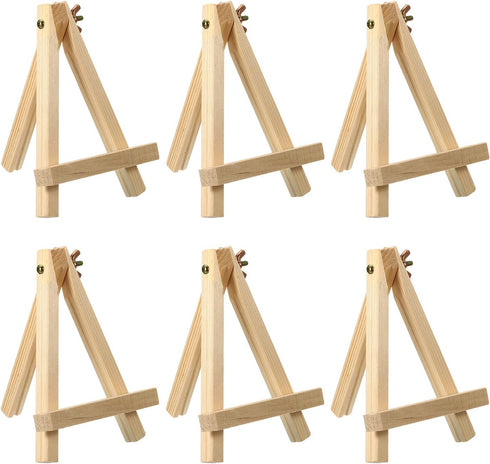 PATIKIL 5.9" Mini Wooden Easel Stand, 6 Pack Table Use Adjustable Triangle Holder for Displaying Photos, Card, Wedding, Wood Color...