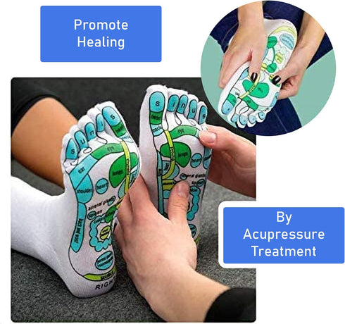 Acupressure Reflexology Socks for Women & Men Foot Massage Five Toe Separate Socks Cotton Reflexology Acupressure Charts & Rod Included; Relief Bo...