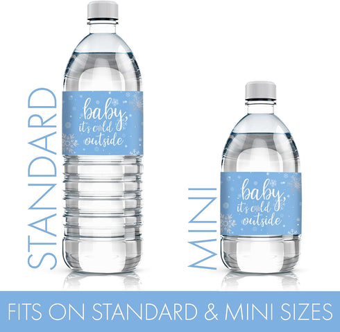 Blue Little Snowflake Winter Baby Shower Water Bottle Labels, Baby It's Cold Outside Shower - 24 Stickers...
