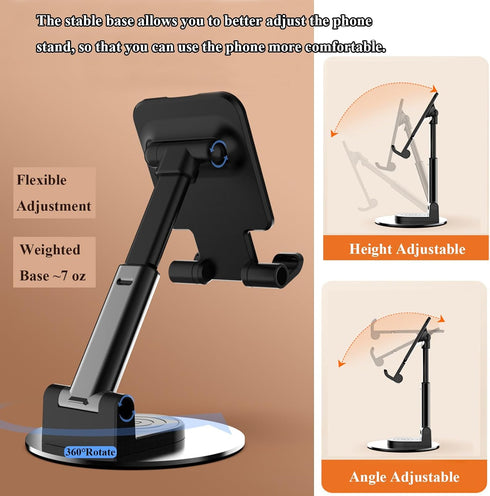 Rotatable Cell Phone Stand for Desk, Height Angle Adjustable Phone Holder Portable Phone Stand Compatible for Most Smartphones iPhone 14, Pro, Pro...