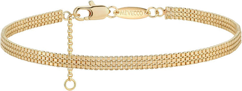 MEVECCO Gold Venice Chain Bracelets,14K Gold Plated Handmade Cute Emboss Spiral Figaro Link Chain Diamond Cut Dainty Bracelet for Women...