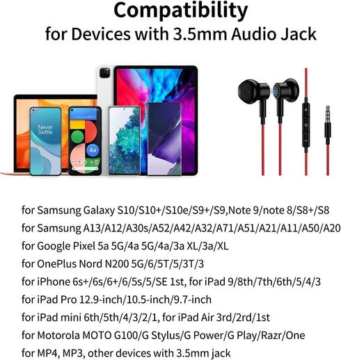 3.5mm Earbuds Noise Canceling Headphone with Microphone Magnetic in-Ear Wired Stereo 3.5mm Jack Earphone for Moto G Power Play Pure Google Pixel 4...