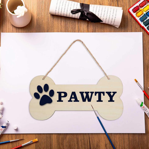 3 Pcs Dog Bone Wood Sign Blank Wooden Plaque Unfinished Wood DIY Crafts Hanging Sign with Ropes for Puppy Pet House Door Wall Decorative, 3.9x7.9 ...